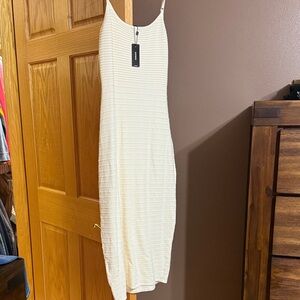 Express Cream Ribbed Midi Dress